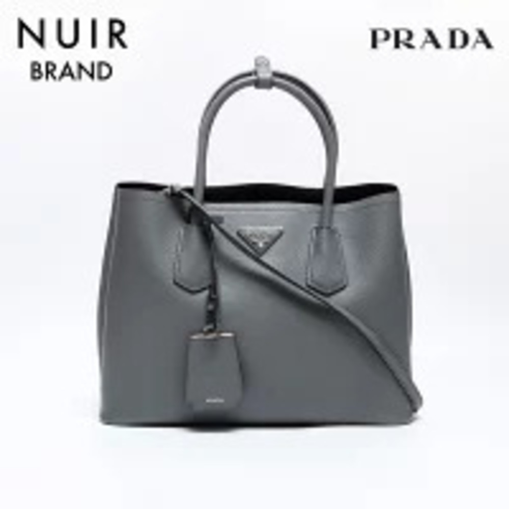 Prada Saffiano Cuir Double Bag Gray textured leather